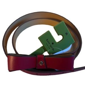 KATE SPADE NEW YORK bow belt with spade Logo Leather Red Size XL.